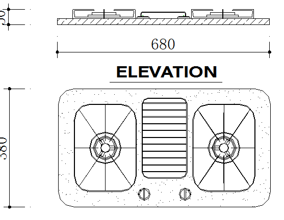 Top and side block cad design of gas stove dwg file