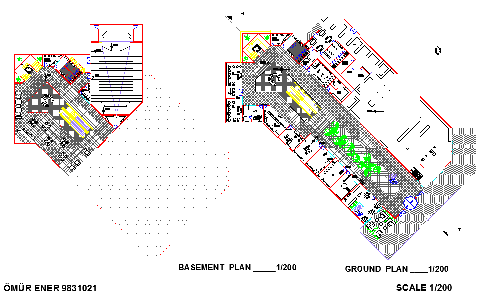 Top floor and basement plan of a complex