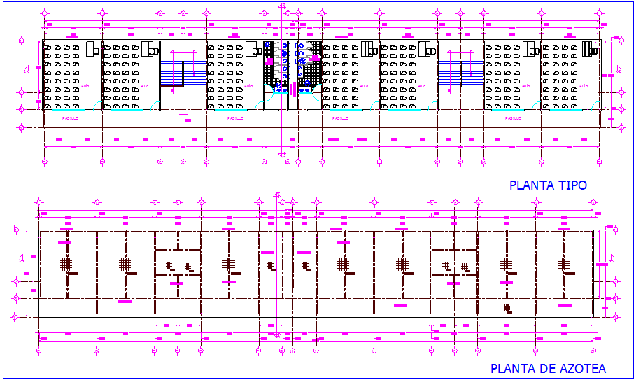 Top plan and roof plan of school dwg file