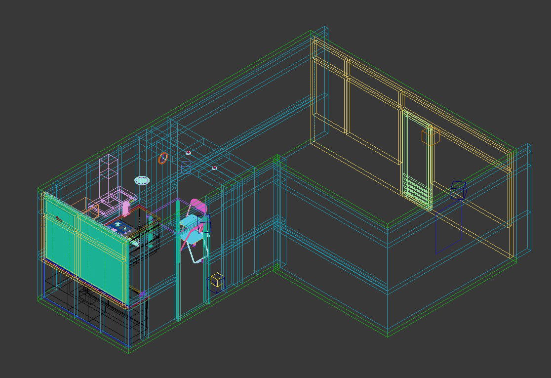 Top view drawing details of 3d house kitchen model skp file