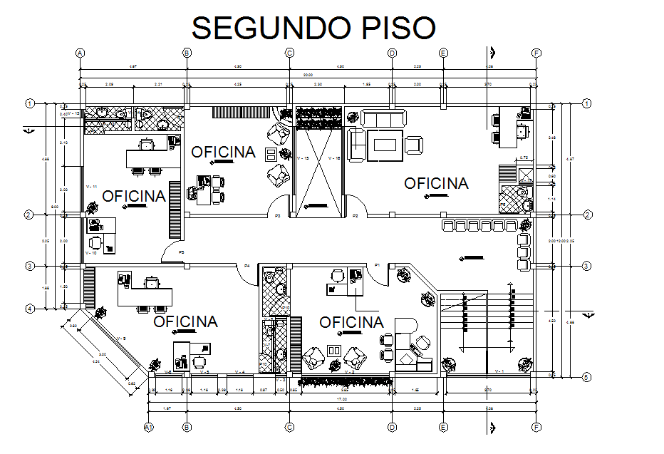 Top view layout plan of office dwg file