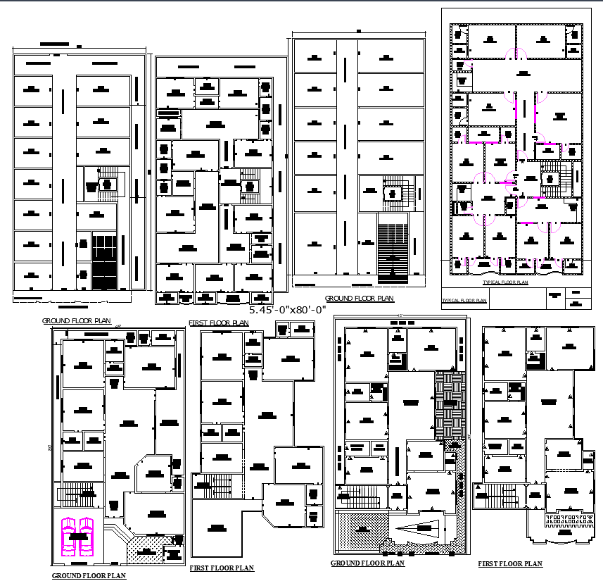 Top 4 45x80 Floor Plans with CAD Plant Blocks in DWG Format