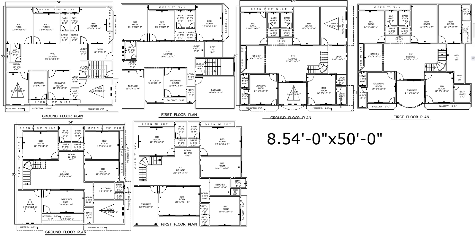 Detailed 54x50 House Floor Plans in AutoCAD DWG File
