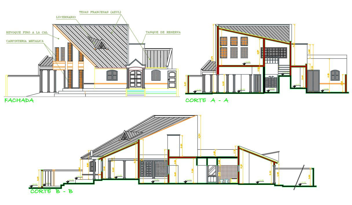 Top Hinged Roof Window House Building Design DWG File