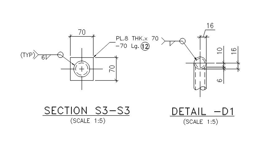 Top and side views of steel pipe are given in this 2D AutoCAD DWG drawing. Download the AutoCAD 2D DWG file.