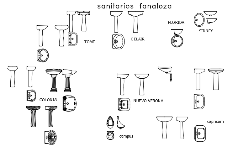 Top, front, and side view of the water closets are given in this cad drawing