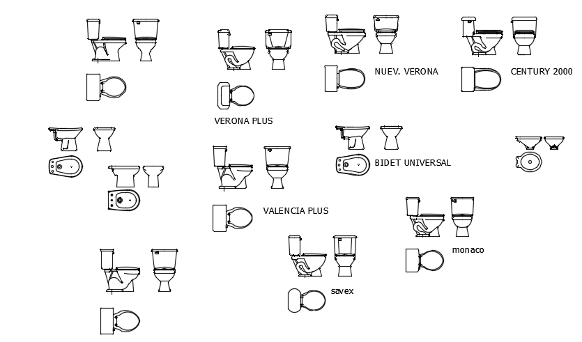 Top, front, and side view of the water closets are given in this cad model