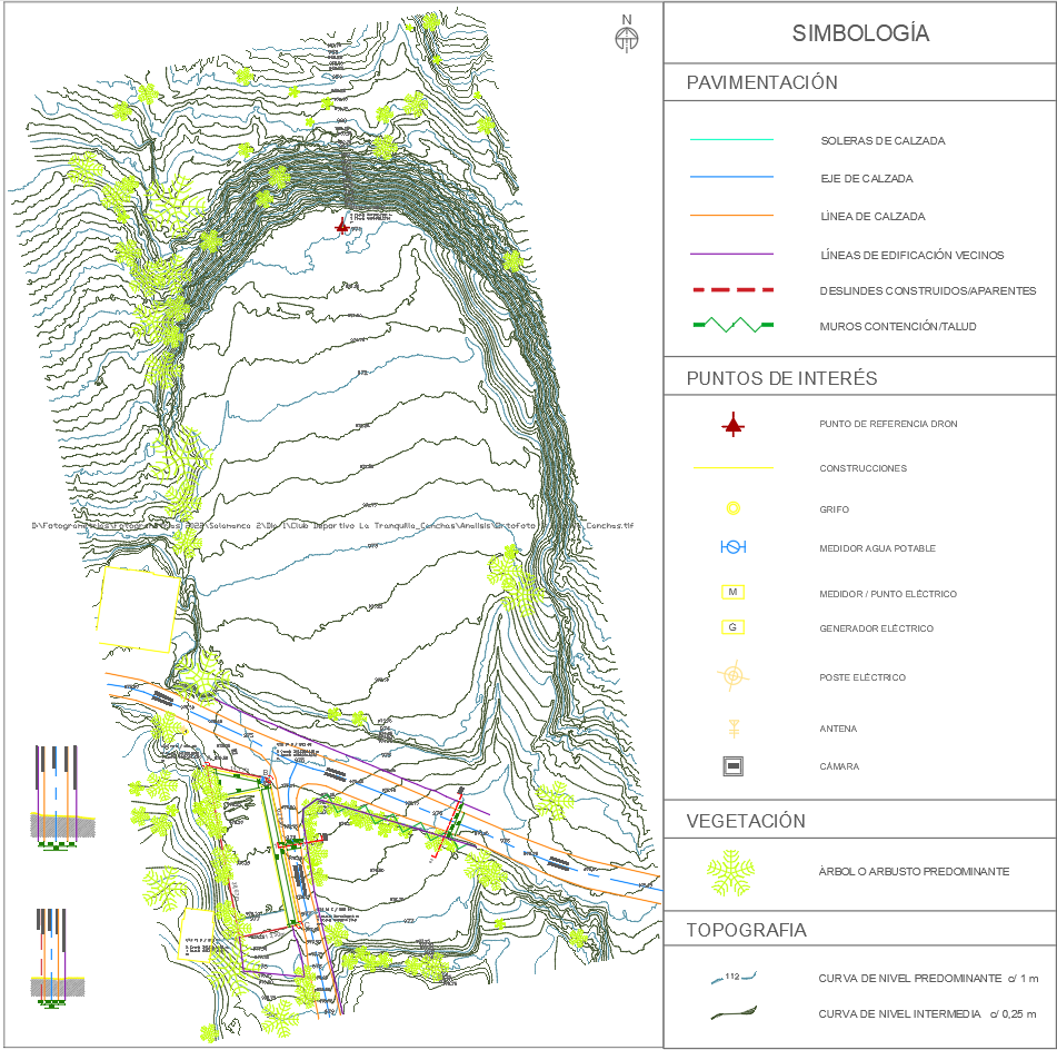 Topographic Survey Map with Infrastructure Symbols CAD File