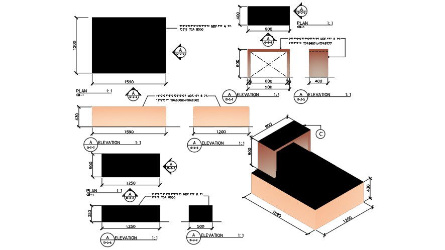 Top side isometric view blocks AutoCAD file