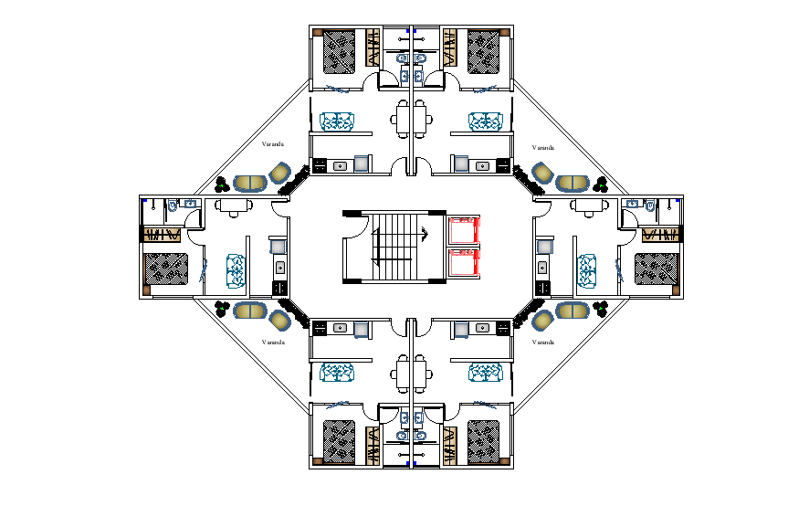 Top view of 15x14m multifunctional hall plan is given in this Autocad drawing file. Download now.