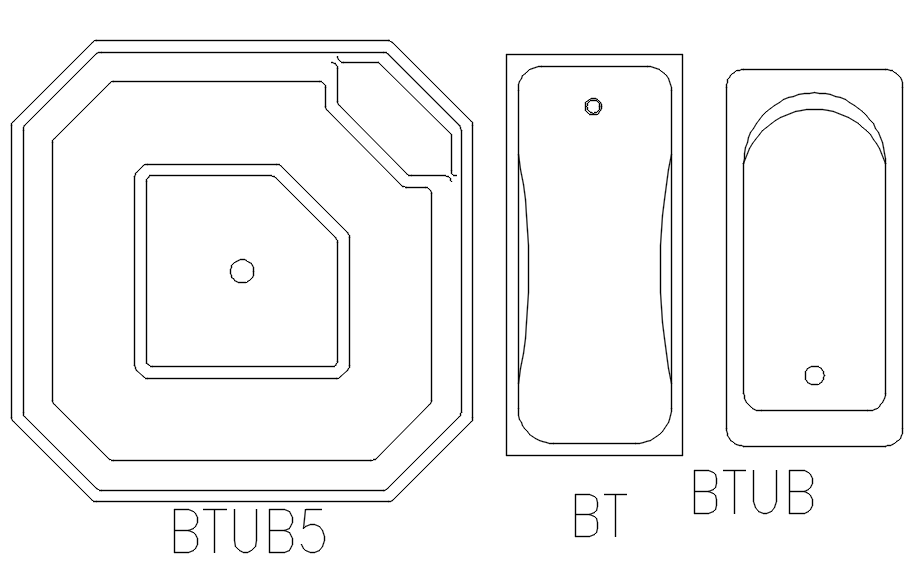Top view of bathtub in AutoCAD drawing, dwg file, CAD file