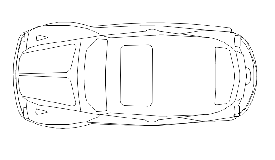 Top view of car in AutoCAD drawing, dwg file, CAD file