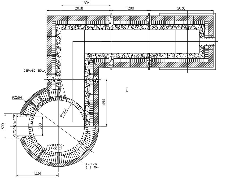 Top view of holding furnace in detail AutoCAD 2D drawing, dwg file, CAD file