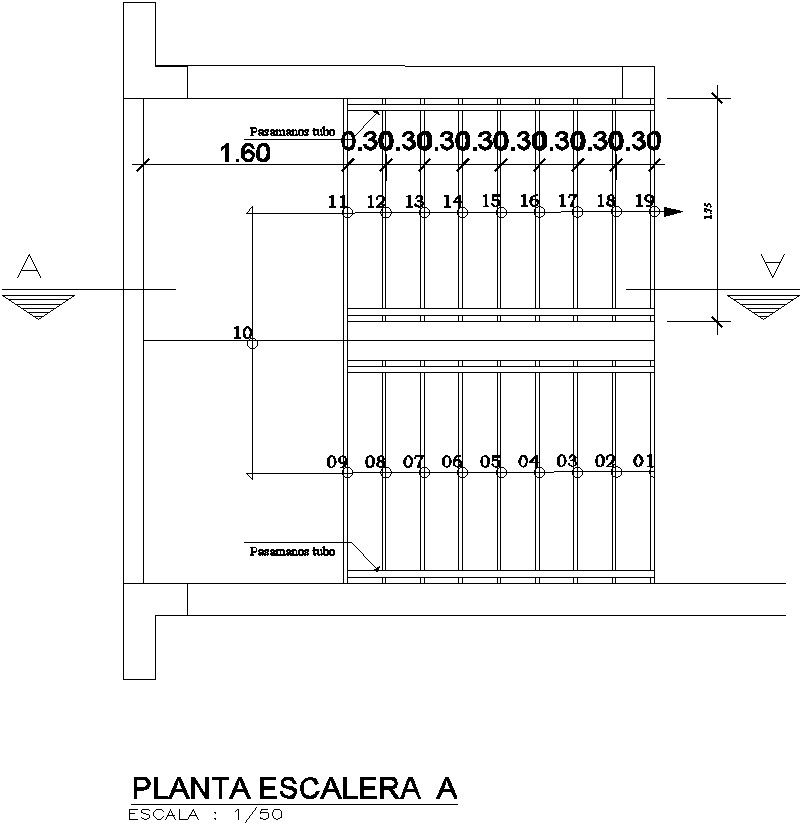Top view of stair in detail AutoCAD drawing, dwg file, CAD file
