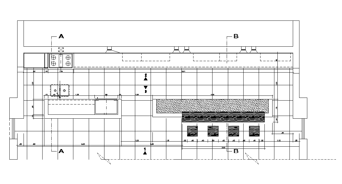 Top view of the kitchen interior detail drawing is given in this Autocad drawing file. Download now.
