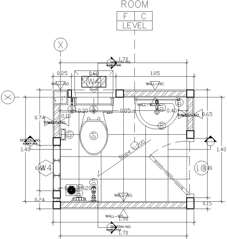 Top view of toilet with detail AutoCAD drawing, CAD file, dwg file