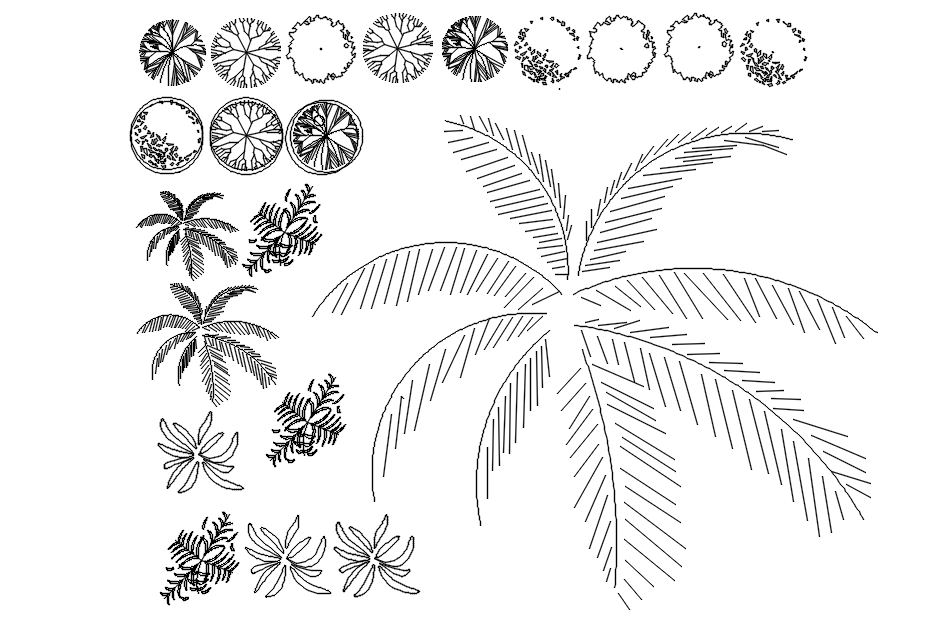 Top view of trees blocks in AutoCAD 2D, dwg file, CAD file