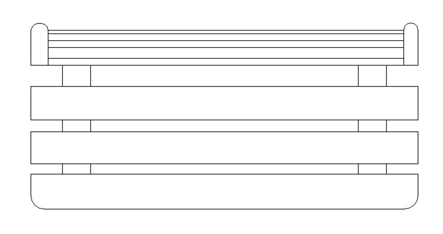 Top view of wooden bench in AutoCAD 2D, dwg file, CAD file