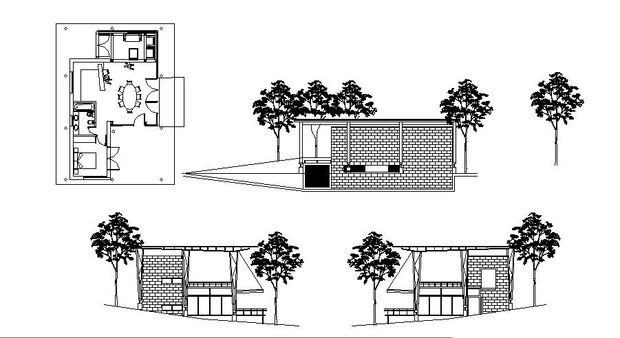 Tourist cabin design with different elevation in dwg file
