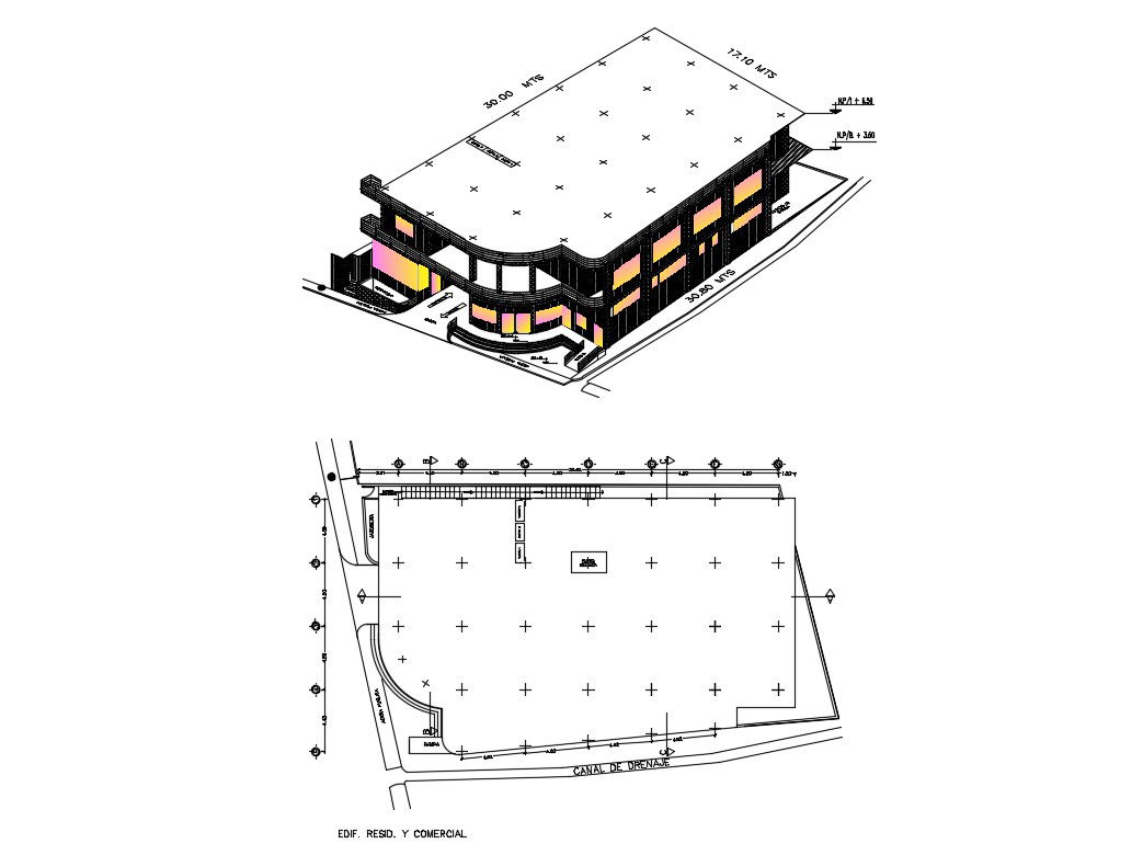 3D Tourist Hotel and Roof Plan Design in DWG cad drawing File