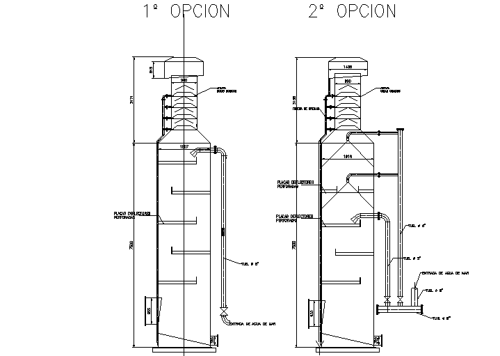 Tower gas washer with two options details dwg file