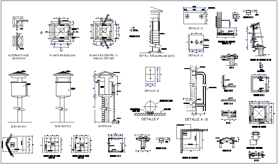 Tower guard booths detail with construction view dwg file