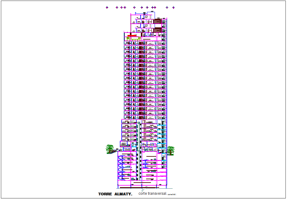Tower section view with sectional B-B' view with architectural view dwg file