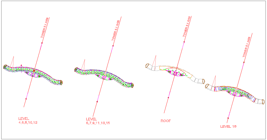 Tower view with level 4 to 18 with roof plan