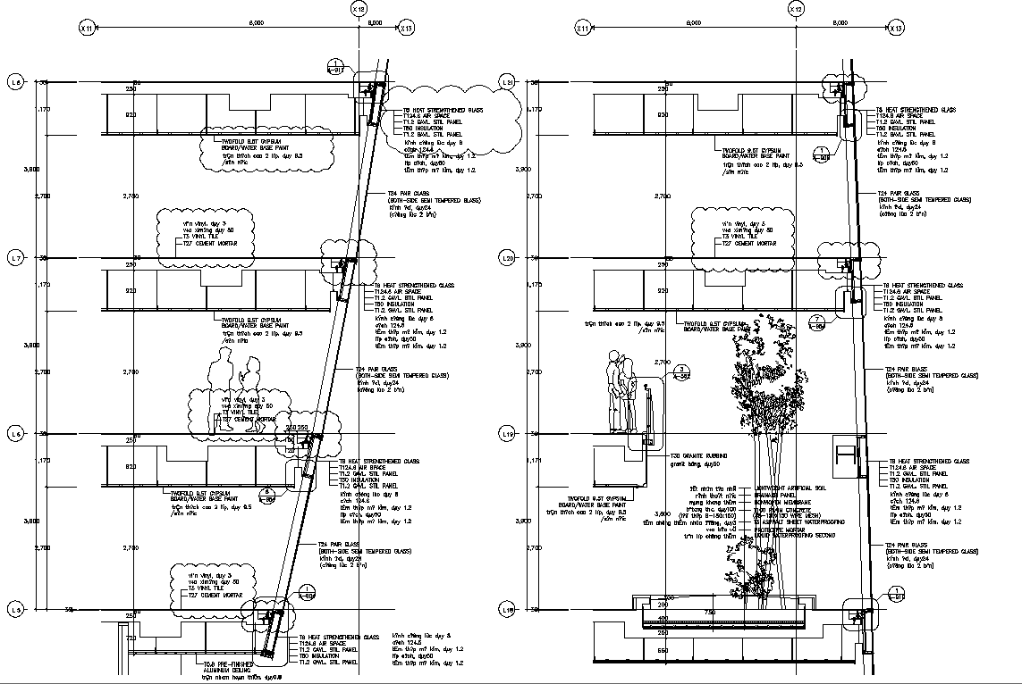 Tower Exterior wall detailed Partial section details are given in this drawing file. Download the DWG file.