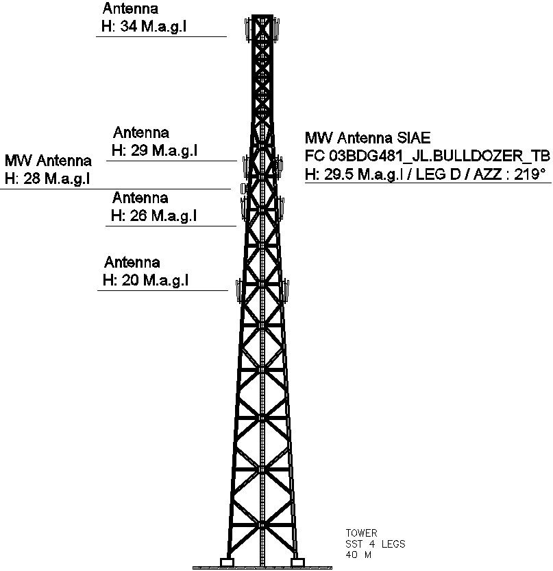 Tower SST 4 legs 40M with detail AutoCAD drawing