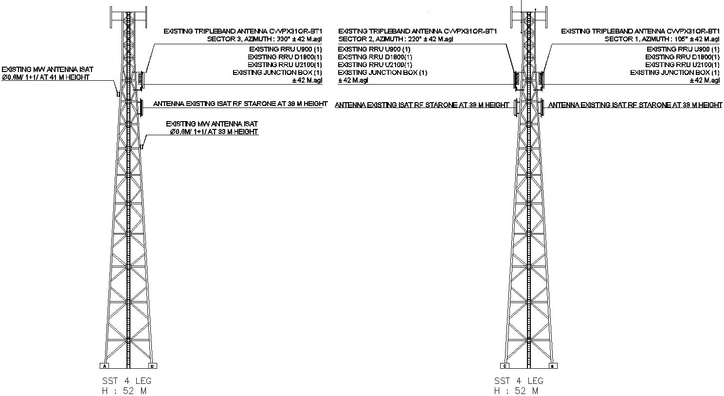Tower SST 4 legs design with detail AutoCAD drawing