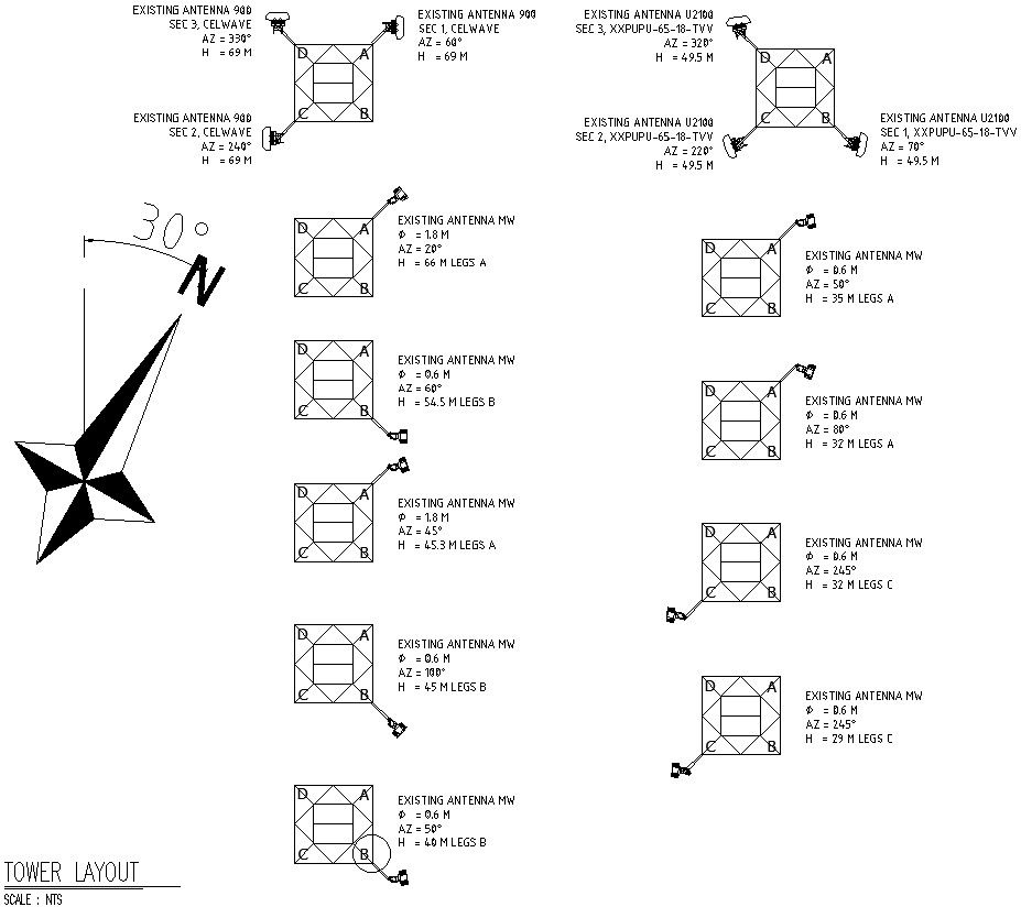 Tower layout details in AutoCAD, dwg file.