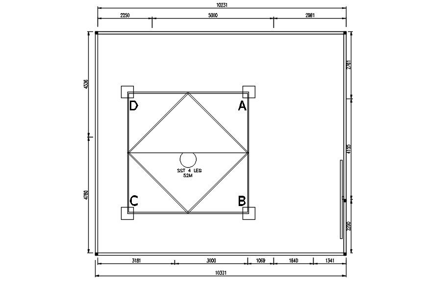 Tower legs plan of site in AutoCAD, dwg file.