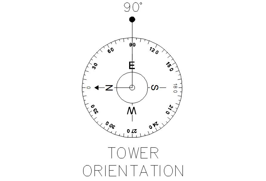 Tower orientation design in AutoCAD drawing, dwg file, CAD file