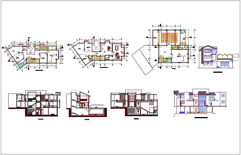 Town hall plan and section view dwg file