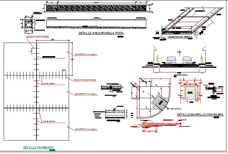 Track detail and side walks construction of city road dwg file