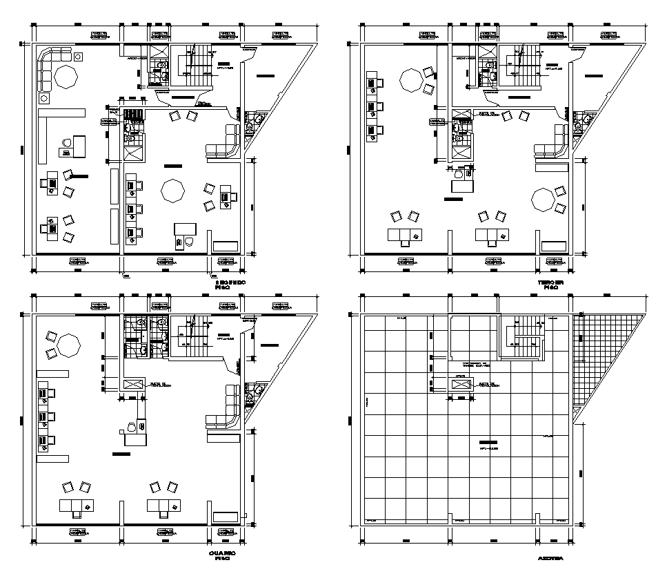 Trade center office building detail 2d view layout plan