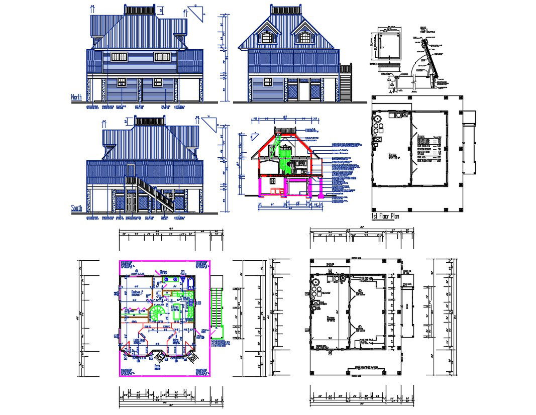 Traditional Bungalow Design With Working Drawing AutoCAD File