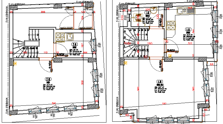 Traditional One Family House Floor Plan Structure Details dwg file