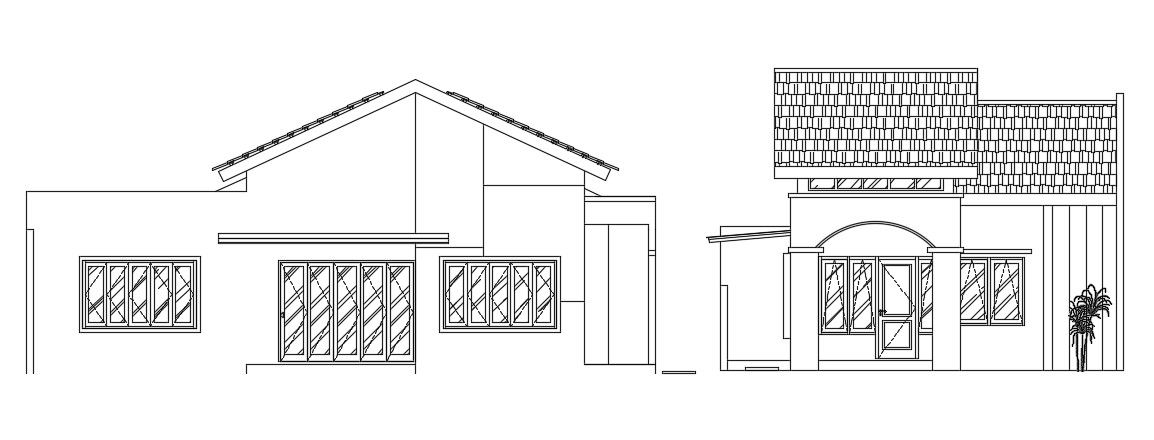 Traditional Style Bungalow Elevation Design AutoCAD File