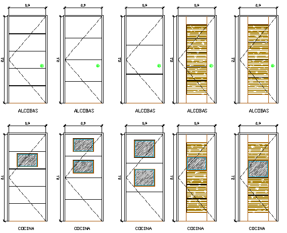 Traditional and modern door design details dwg file