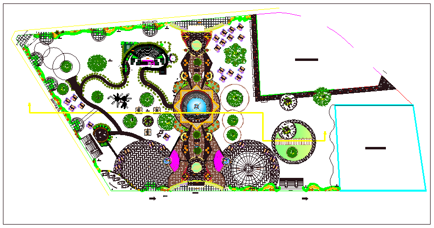 Traditional theme park landscaping details dwg file