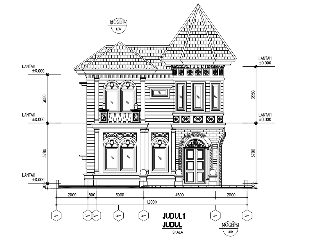 Traditional Bungalow Elevation Design Download DWG File
