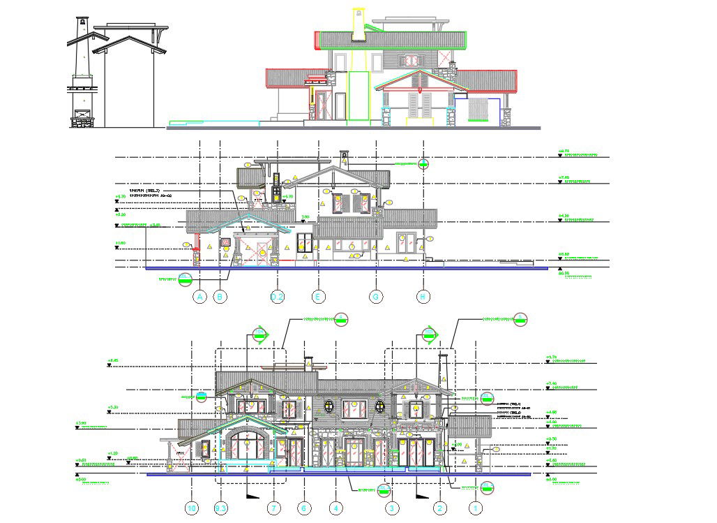 Traditional House Building Elevation Design DWG File