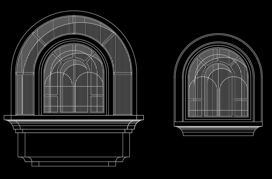 Traditional arch design window drawing AutoCAD model