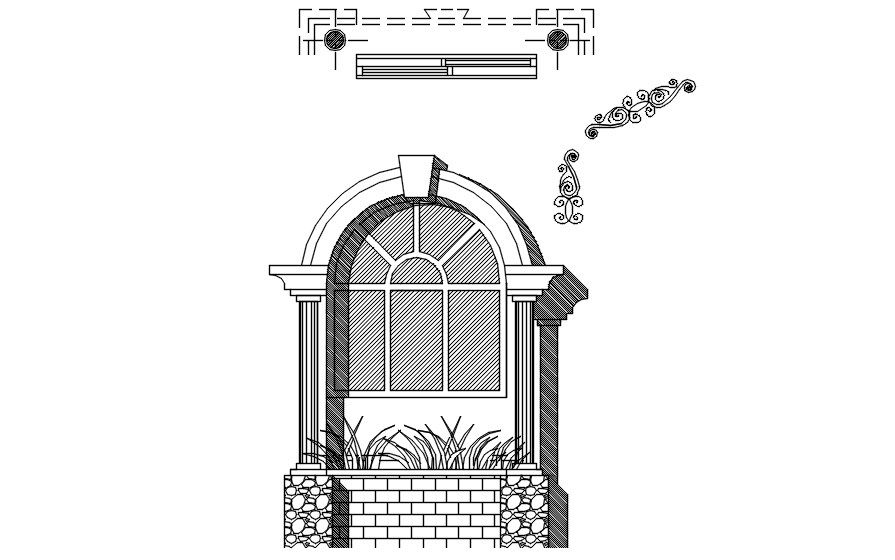 Traditional window design in detail AutoCAD drawing, dwg file, CAD file