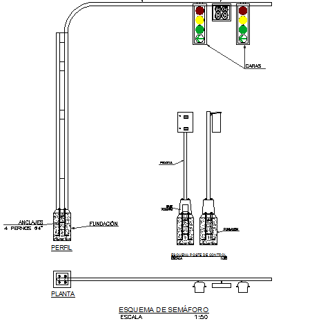 Traffic light controller and pole mounting installation details dwg file
