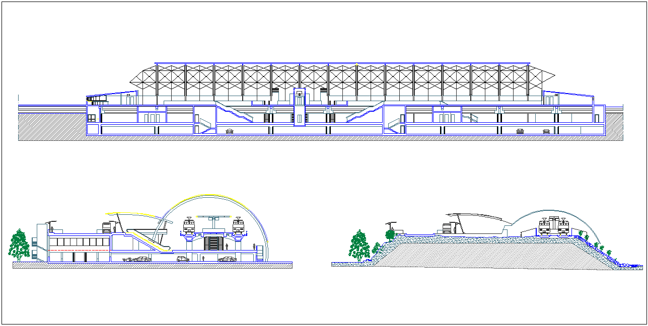 Train station section view with different axis dwg file