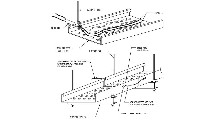 Transition cable tray to conduit 2D drawing is given in this file