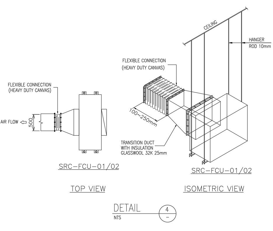 Transition duct with insulation glasswool details in AutoCAD, dwg file.